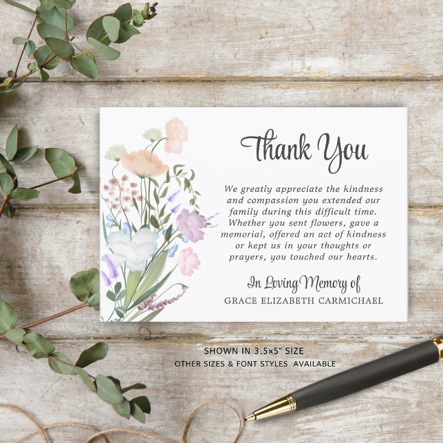 Funeral Watercolor Wildflowers Thank You Card (Creator Uploaded)