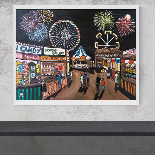 Funfair at Night Painting by Alfred Fox Canvas Print (Creator Uploaded)
