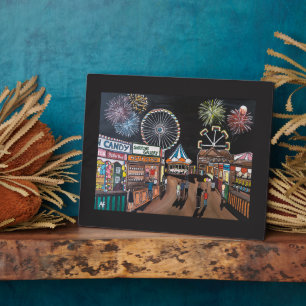 Funfair at Night Painting by Alfred Fox Plaque