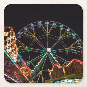 Funfair Ferris Wheel at Night Square Paper Coaster