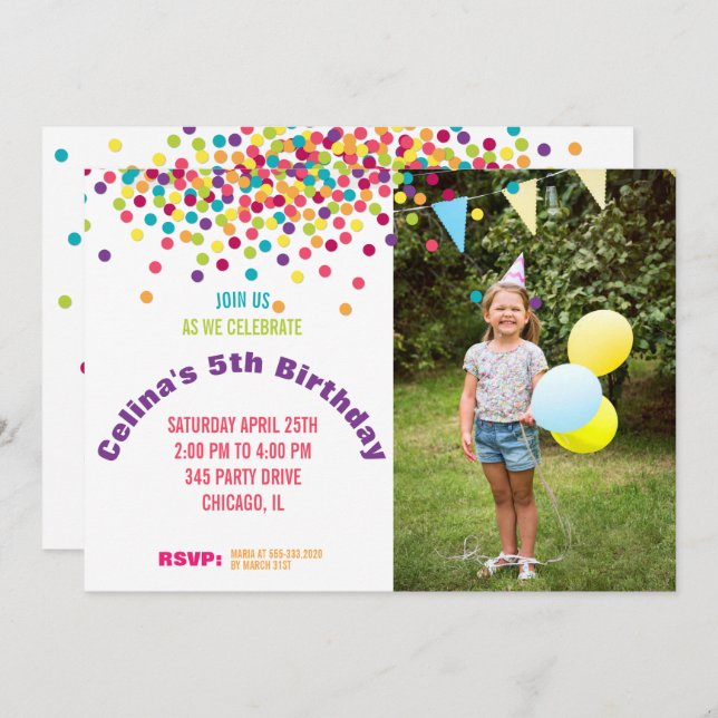 Funfetti Photo Birthday Party Invitation (Front/Back)