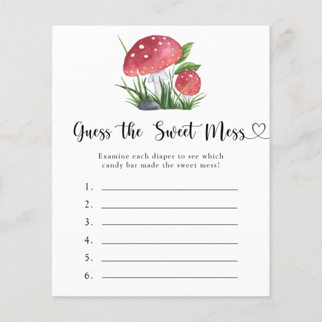 Fungi baby shower Guess the Sweet Mess game (Front)