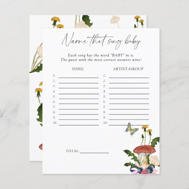 fungi forest - Name that song baby shower game (Front/Back)