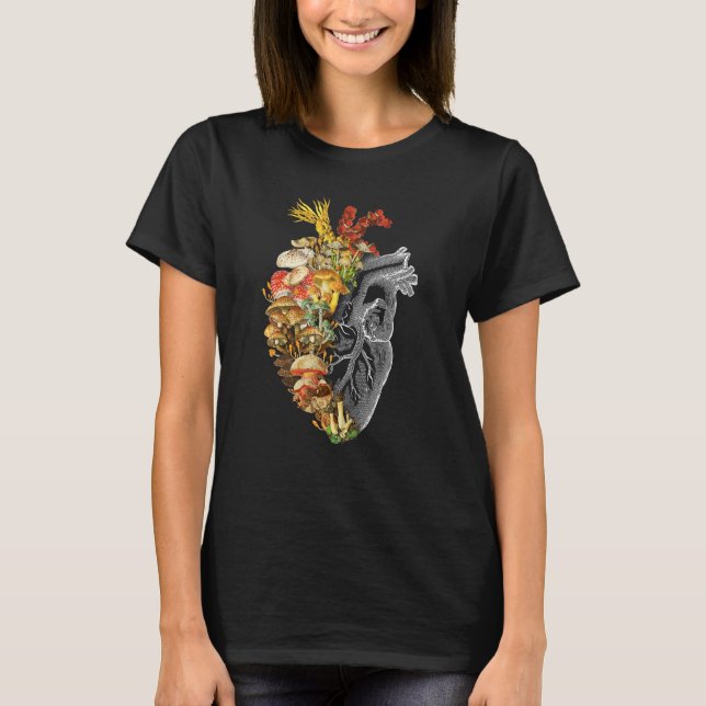 Fungi Heart Mycologist Mushroom Anatomy Biology T-Shirt (Front)