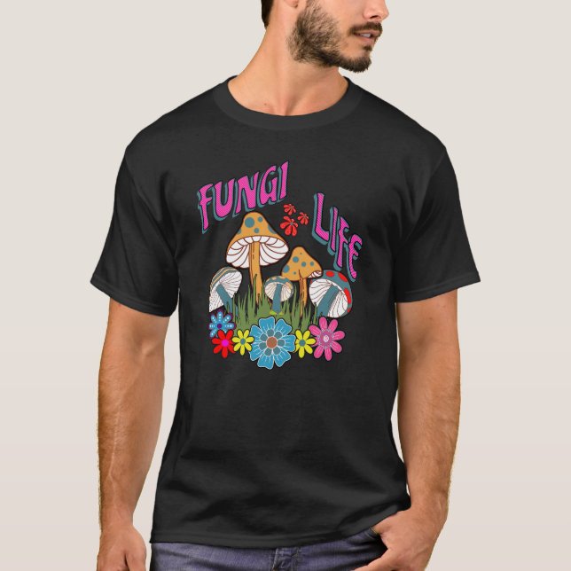 Fungi Life Retro Psychedelic Boho Floral Mushrooms T-Shirt (Front)