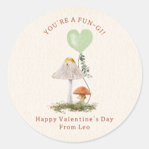 Fungi Pun Mushroom Classroom Valentine  Classic Round Sticker