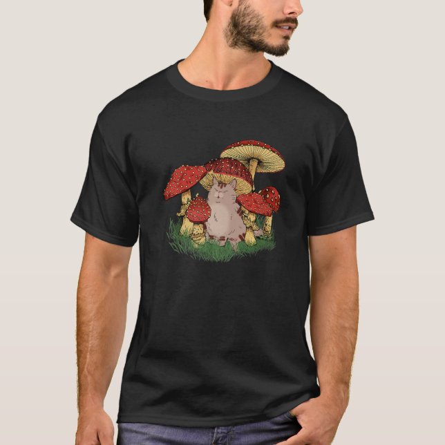 Fungus Magic Psilocybin Mushrooms Cat Hippie T-Shirt (Front)