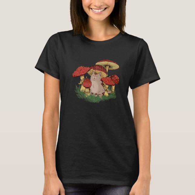 Fungus Magic Psilocybin Mushrooms Cat Hippie T-Shirt (Front)