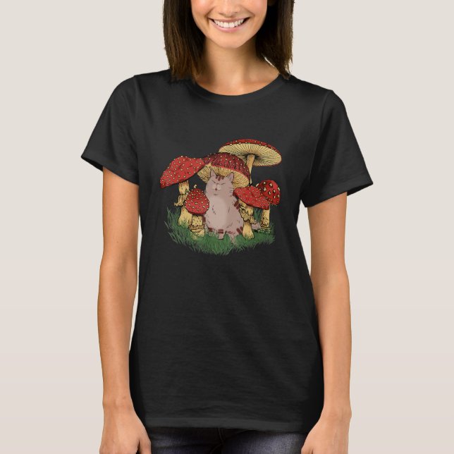 Fungus Magic Psilocybin Mushrooms Cat Hippie   T-Shirt (Front)