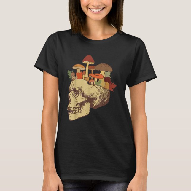 Fungus Magic Psilocybin Mushrooms Skull Face Hippi T-Shirt (Front)