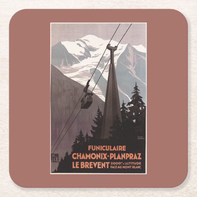 Funiculaire Le Brevent Cable Car Poster Square Paper Coaster (Front)