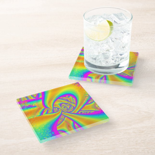 Funkidelic Dichroic Fused Glass Fractal Coaster (Angled)