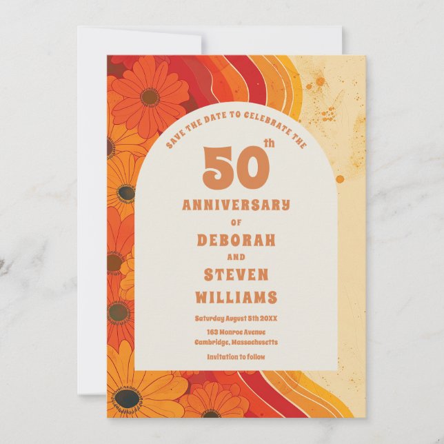 Funky 1970s 50th Wedding Anniversary Invitation (Front)