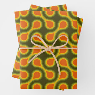 Funky 1970s Metaball Graphic Circle Barbell Green Wrapping Paper Sheet