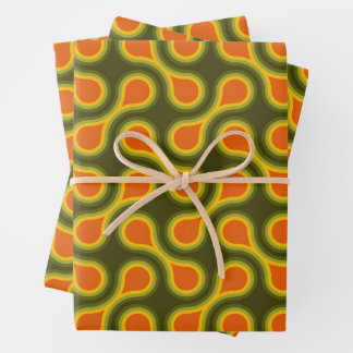 Funky 1970s Metaball Graphic Circle Barbell Green Wrapping Paper Sheet