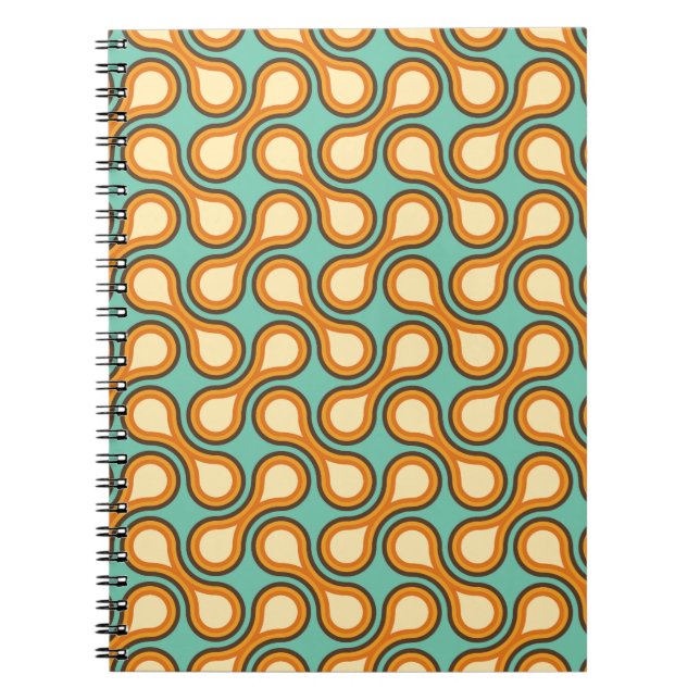 Funky 1970s Metaball Graphic Circle Barbell Orange Notebook (Front)