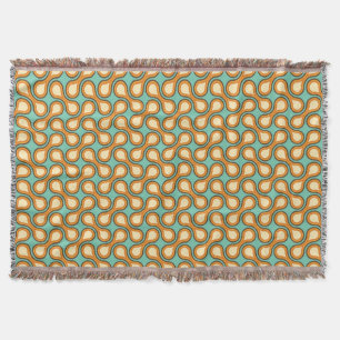 Funky 1970s Metaball Graphic Circle Barbell Orange Throw Blanket