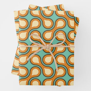 Funky 1970s Metaball Graphic Circle Barbell Orange Wrapping Paper Sheet
