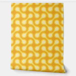 Funky 1970s Metaball Graphic Circle Barbell Yellow Wallpaper