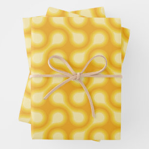 Funky 1970s Metaball Graphic Circle Barbell Yellow Wrapping Paper Sheet