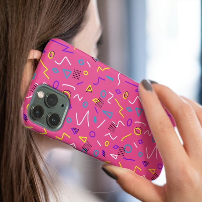 Funky 1980s Memphis Style Shapes on Pink Pattern Case-Mate iPhone Case (Creator Uploaded)