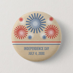 Funky 4th of July Fireworks & Stripes Button