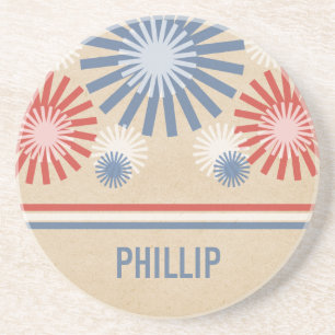 Funky 4th of July Fireworks & Stripes Coaster