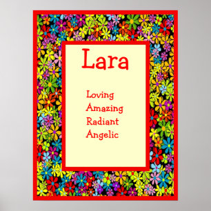 Funky 70s Flowers Teen Kids Name Wall Art Print
