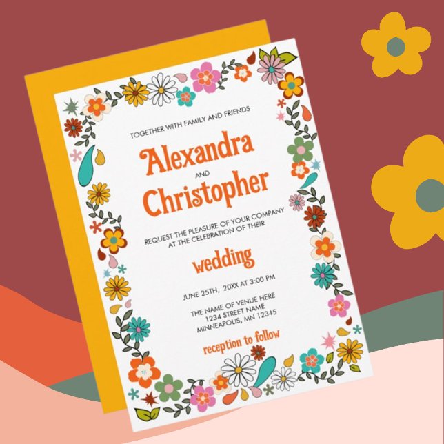 Funky 70's inspired flower power Wedding Invitation (Creator Uploaded)