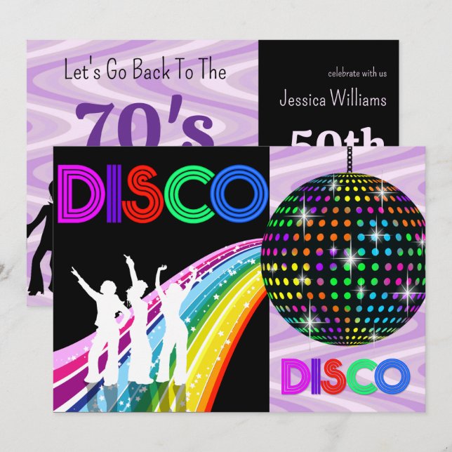 Funky 70's Theme Disco Birthday Party Invitation (Front/Back)