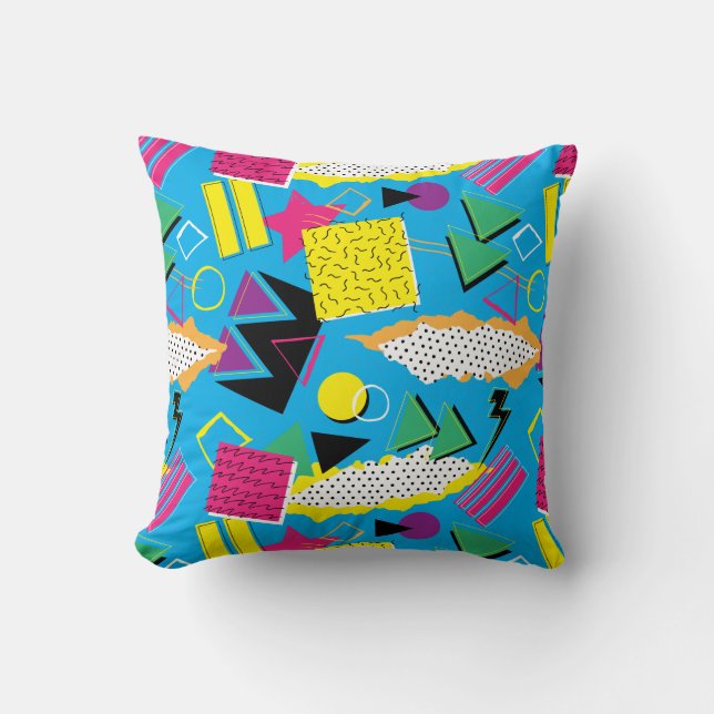 Funky 80s Memphis Style Abstract Bright Colours Cushion (Front)