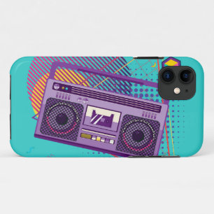 Funky 80s portable radio cassette player, boombox iPhone 11 case