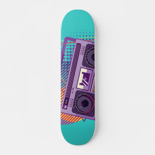 Funky 80s portable radio cassette player, boombox skateboard