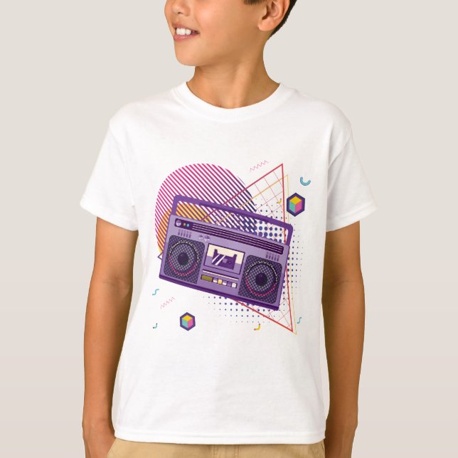 Funky 80s portable radio cassette player, boombox T-Shirt (Front)