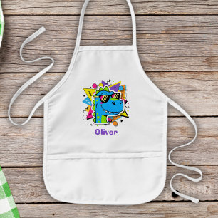 Funky 90s Dinosaur with Sunglasses Retro Geometric Kids Apron