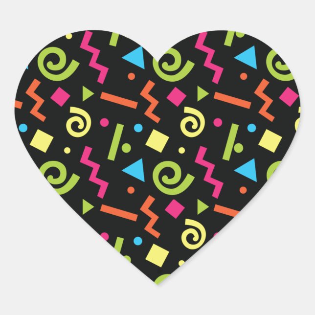 Funky 90's Retro Theme Heart Sticker (Front)