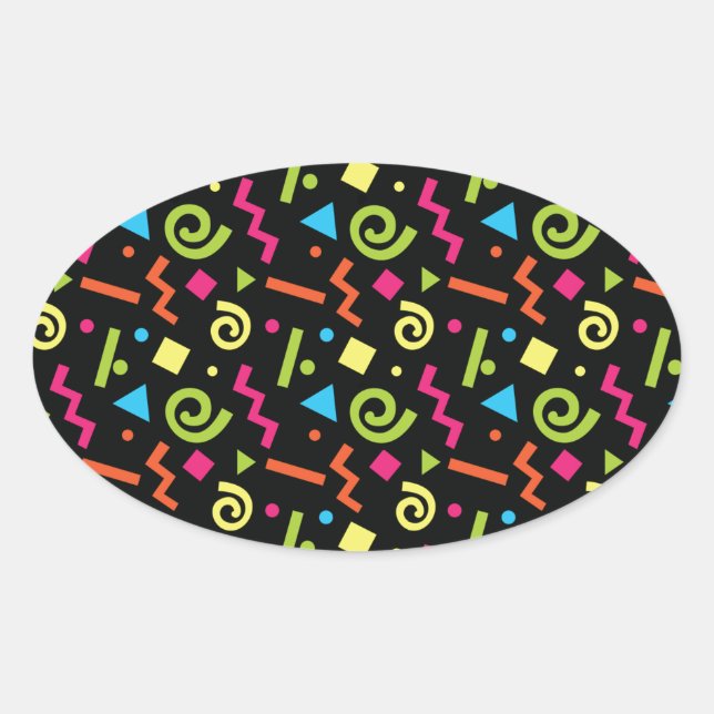 Funky 90's Retro Theme Oval Sticker (Front)