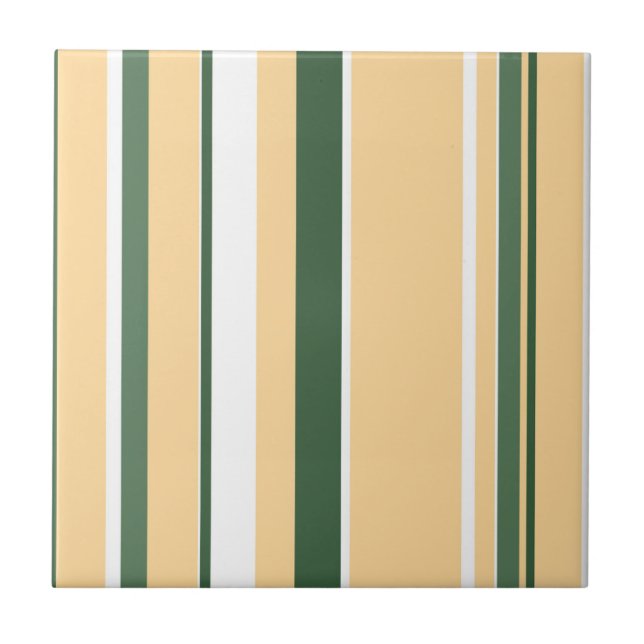 Funky Abstract Art Beige White Green Lines Stripes Tile (Front)