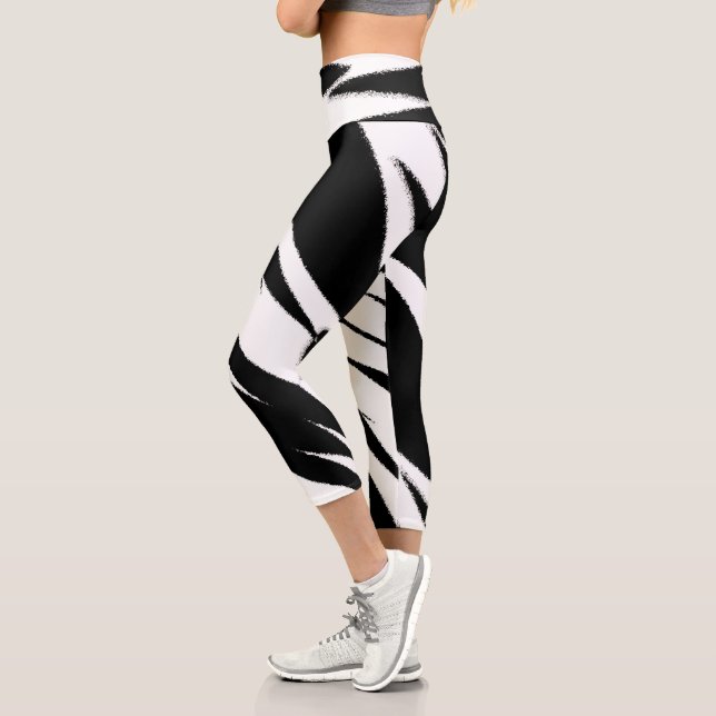 Funky Abstract Art Black White Capri Leggings (Left)