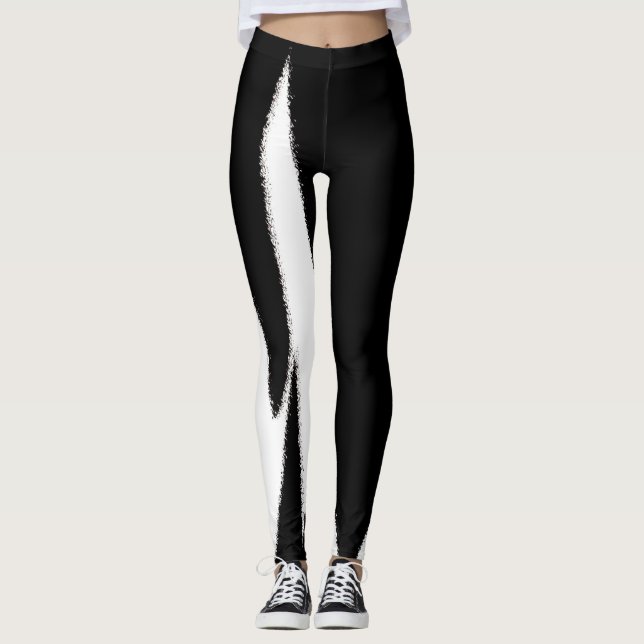 Funky Abstract Art Black White Leggings (Front)