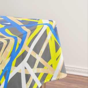 Funky Abstract Art Blue Grey Yellow Tablecloth