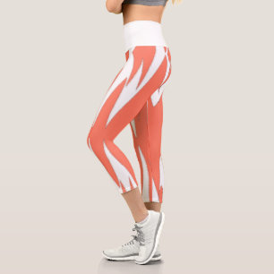 Funky Abstract Art Coral White Capri Leggings