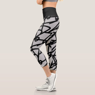 Funky Abstract Art Grey Black Leggings