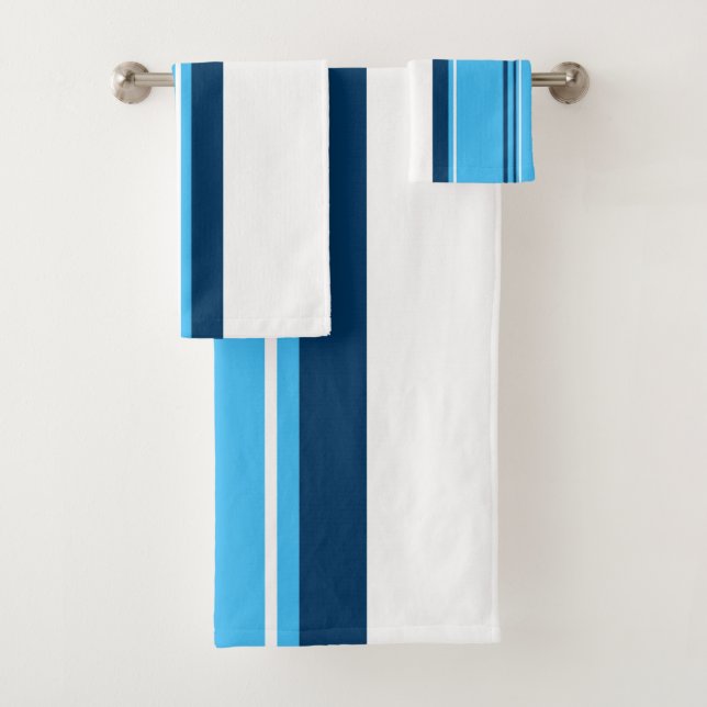 Funky Abstract Art Light Dark Blue White Bath Towel Set (Insitu)