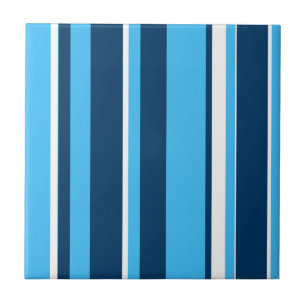 Funky Abstract Art Light Dark Blue White Tile