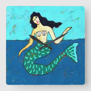Funky Abstract Art Mermaid Square Wall Clock