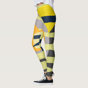 Funky Abstract Art Pale Pastel Charcoal Yellow Leggings