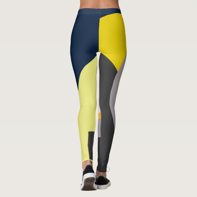 Funky Abstract Art Pale Pastel Charcoal Yellow Leggings (Back)