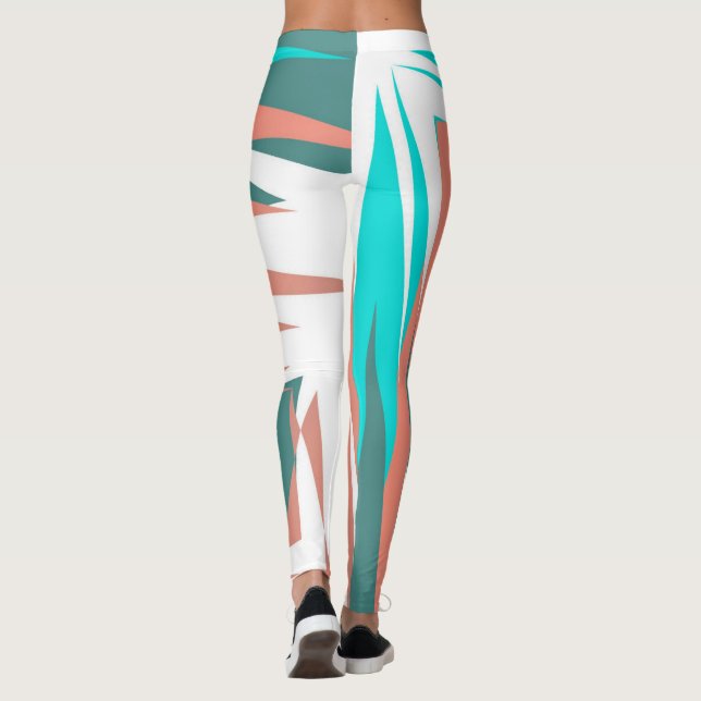 Funky Abstract Art Pastel Turquoise White Leggings (Back)