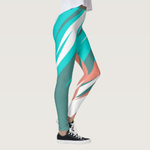 Funky Abstract Art Pastel Turquoise White Leggings